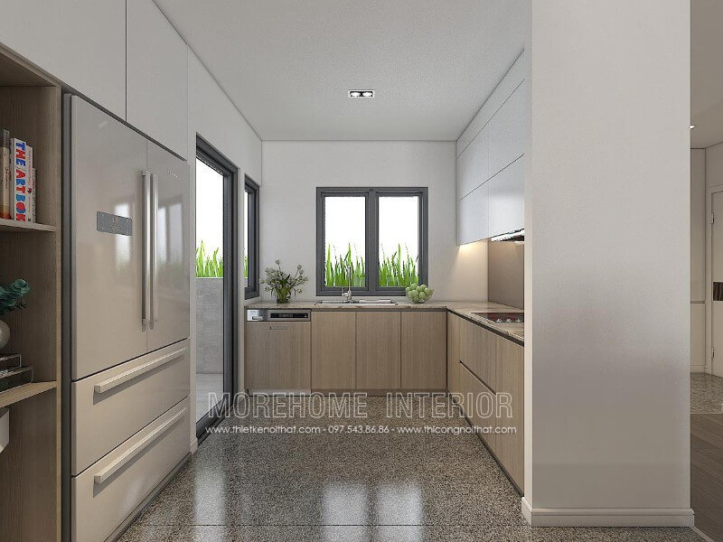 Mẫu tủ bếp hiện đại phủ Melamine mang đến không gian sang trọng Thiết kế tủ bếp đẹp