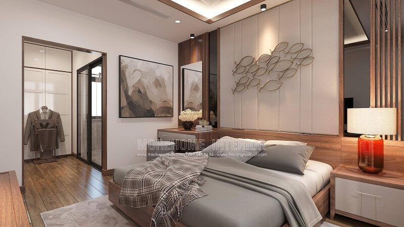 Nếu bạn đang tham khảo về phòng ngủ nam khép kín thì cách trang trí phòng ngủ liền phòng tắm, phòng vệ sinh theo phong cách hiện đại tại biệt thự Vinhomes Imperia Hải Phòng là một gợi ý khá độc đáo. Thiết kế phòng ngủ biệt thự