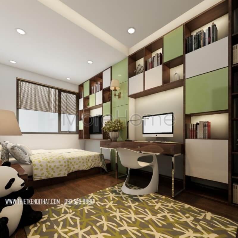 Thiết kế phòng ngủ cho bé với tông màu xanh trắng cho không gian phòng thoáng rộng hơn Thiết kế phòng ngủ nhà phố