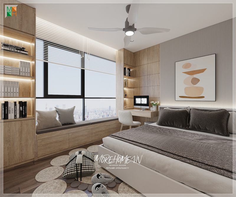Kệ tủ gỗ công nghiệp hiện đại sắp xếp trưng bày những món đồ, cuốn sách yêu thích trình tự ngăn nắp thuận tiện cho quá trình sử dụng nếu cần