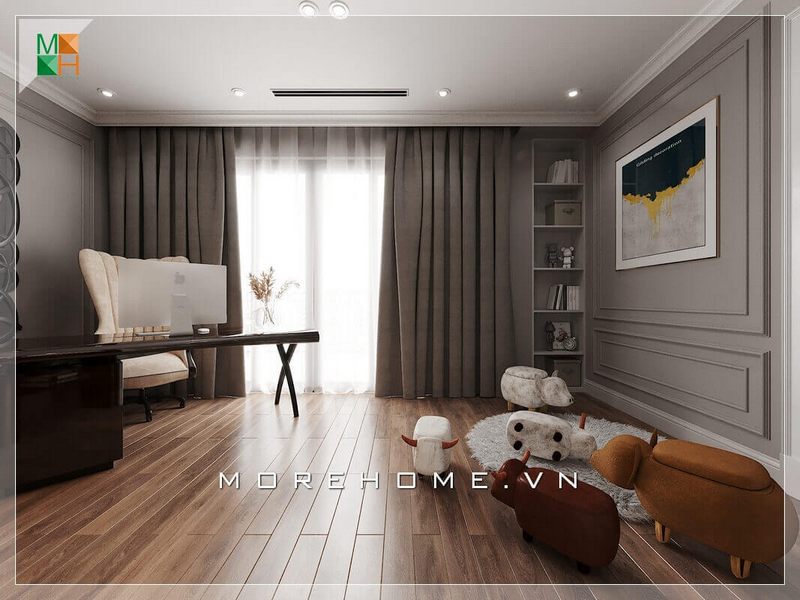 Tận dụng góc nhà để thiết kế kệ sách bằng gỗ công nghiệp hiện đại, trang trí đồ đẹp mắt và sáng tạo.