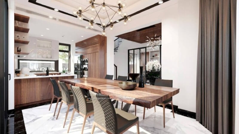 Mẫu tủ bếp hiện đại hình chữ U với thiết kế bàn đảo liền mạch sẽ là một gợi ý tuyệt vời cho không gian bếp vuông vắn mà không cần tốn quá nhiều diện tích.