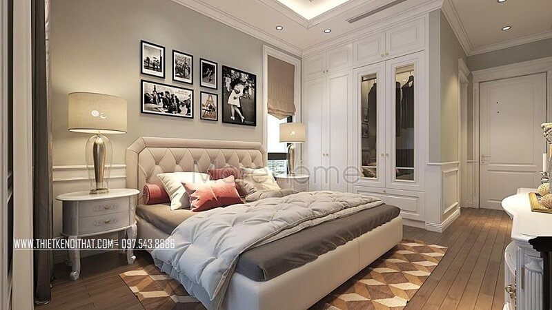 Mẫu tủ quần áo đẹp với thiết kế 2 cánh gỗ kết hợp kính ấn tượng cùng nước sơn màu trắng mịn sang chảnh phù hợp với phòng ngủ biệt thư, chung cư